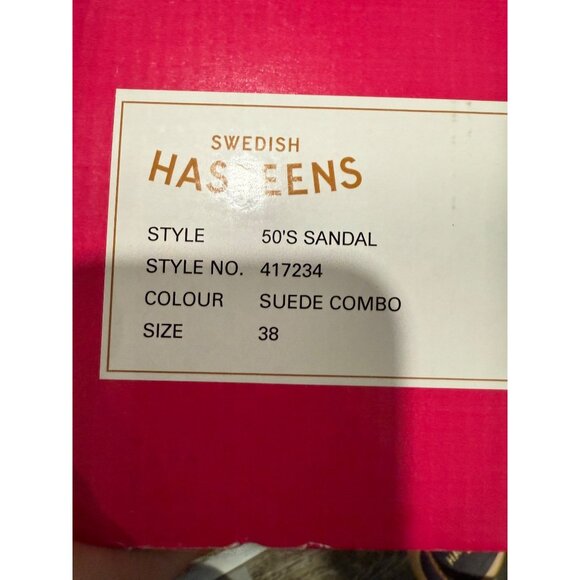 Swedish Hasbeens 50s Suede Combo Sandal With Wooden Heel Size 38 Adjustable Stra - Picture 4 of 8